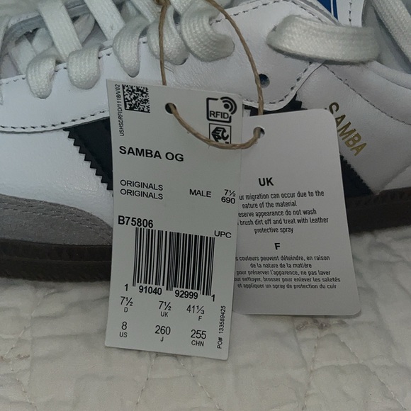 Adidas Original Men’s Samba OG Sneaker White/Black/Granite Size 8 and 5 1/2 - Picture 9 of 16